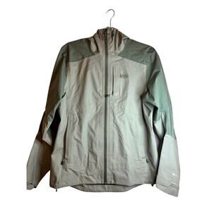 REI Coop Rain Jacket Light Green / Gray Sz Women's Medium Full zip Hooded Hoodie